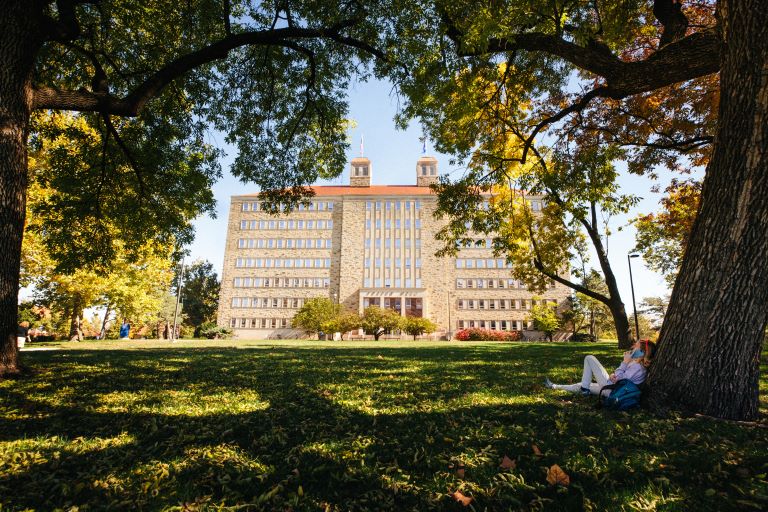 Autumn afternoon on the lawn in front of Fraser Hall